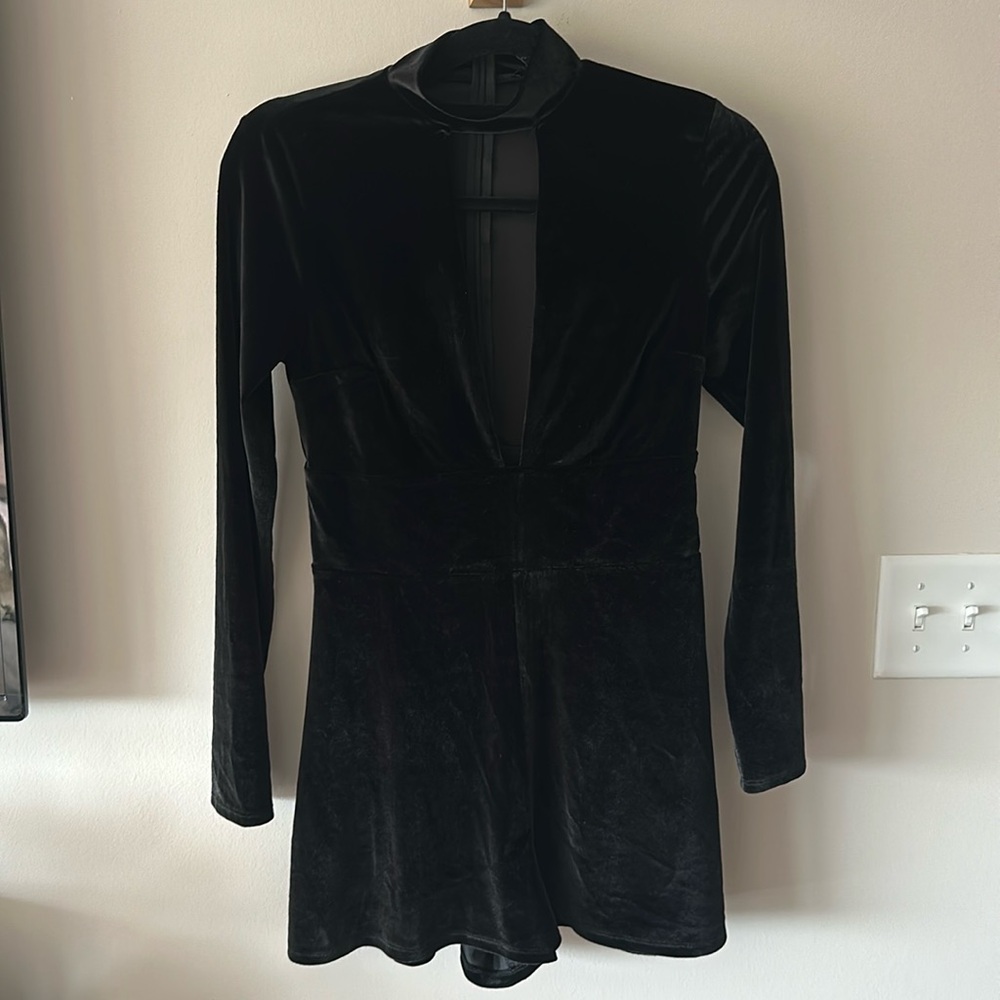 Express black velvet shorts romper